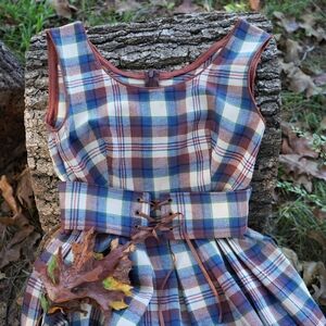 Plaid Sleeveless Sundress with Corset-Style Belt
